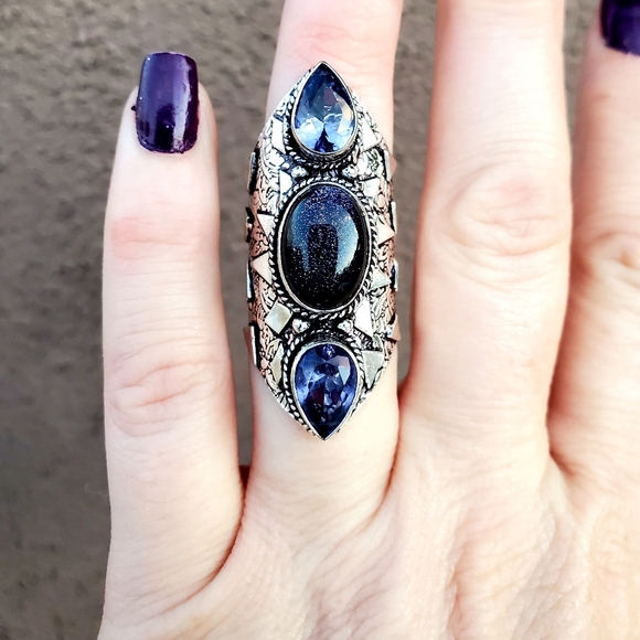 New Sun Sitara and Amethyst 925 Silver Statement Ring. - Picture 8 of 13